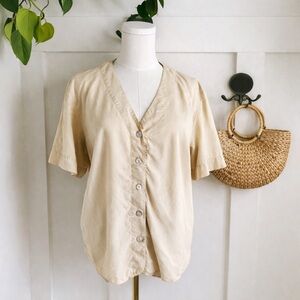 Vintage CLIO Silk Blouse Champagne Cream | 90s Minimalist Button Front Top M